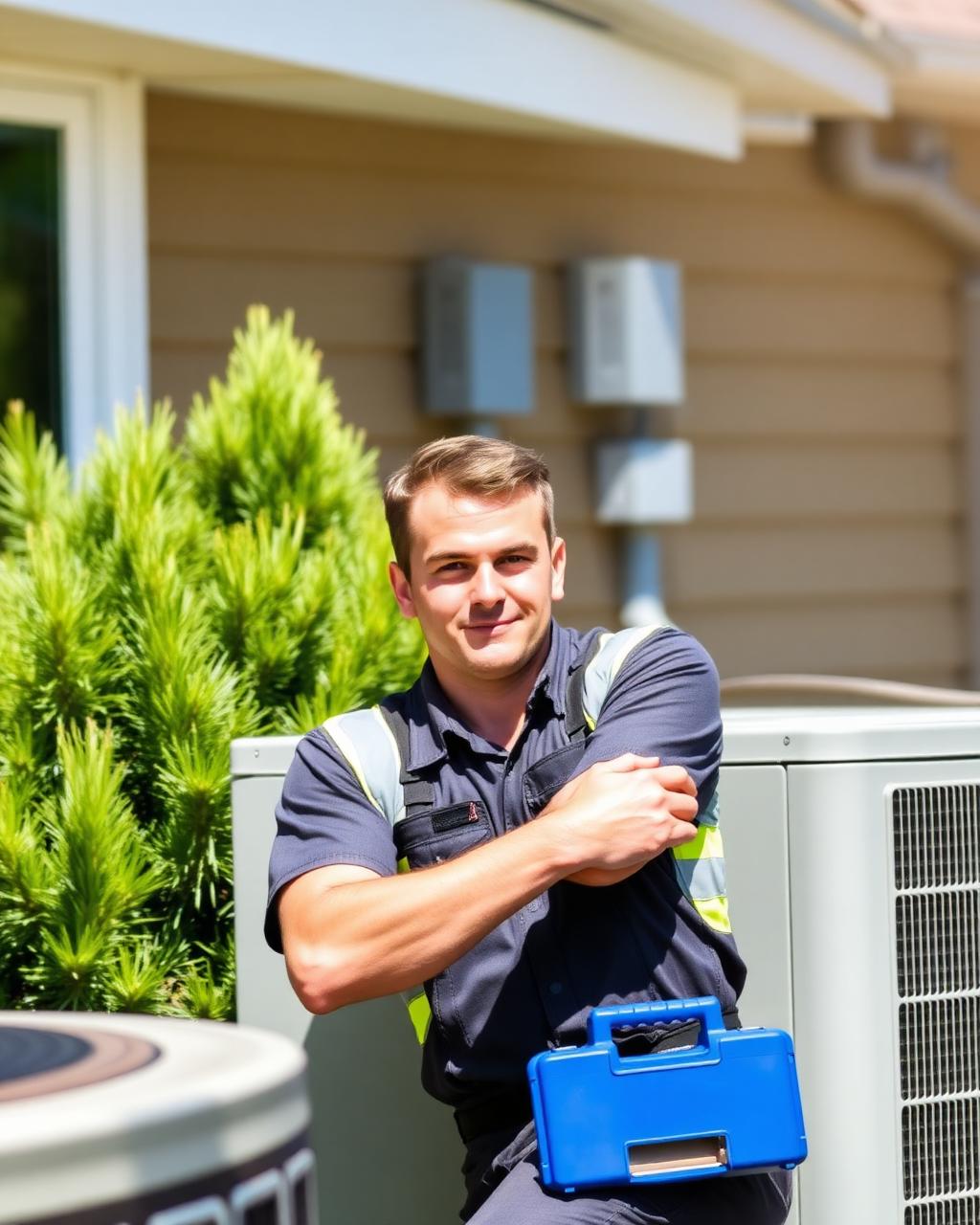 Professional HVAC technician servicing outdoor AC unit